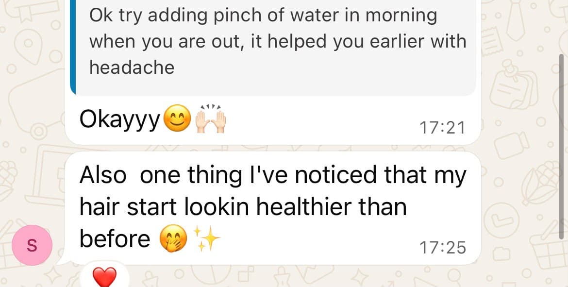 Client message noticing her hair has started looking healthier than before